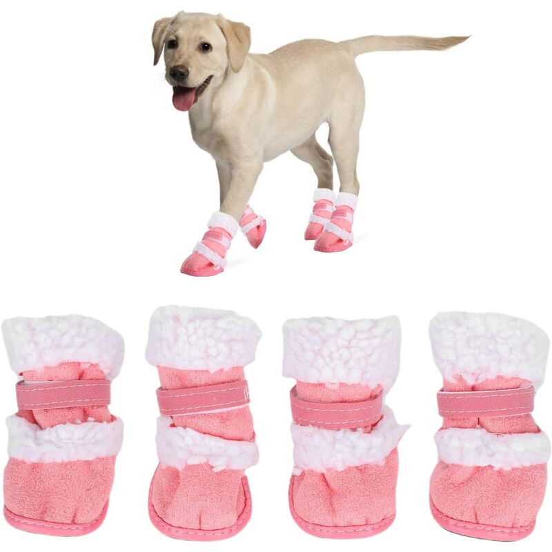 

2 pares de botas de nieve para mascotas, protección suave y cálida para las patas del perro, invierno, perro, gato, cordones de los zapatos, gancho,