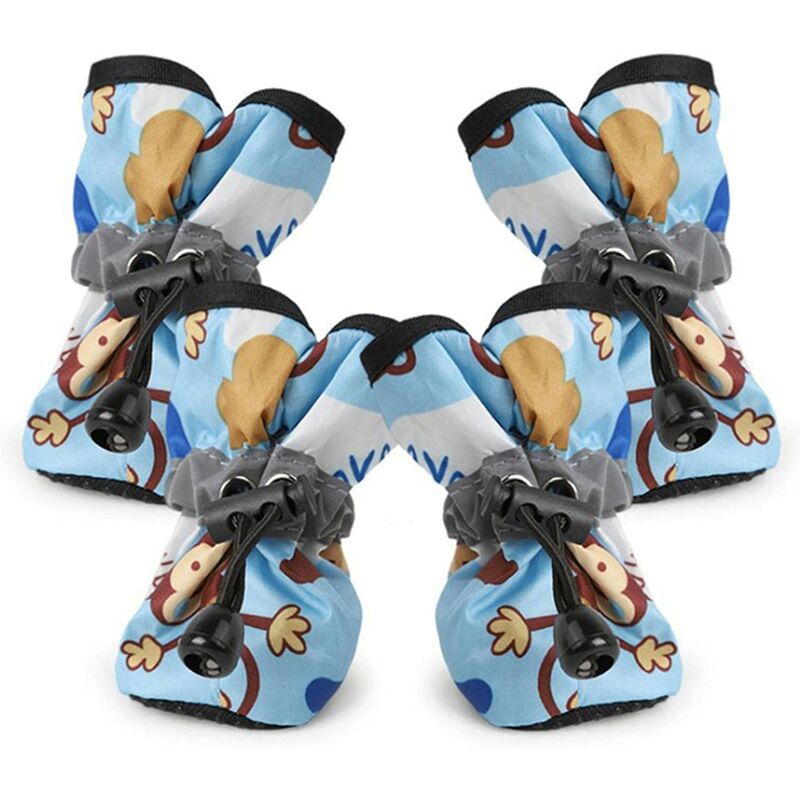 

2 pares de botas para perros zapatos engrosados ​​para perros animales patrón de mono antideslizante zapatos para la nieve impermeables nevadas