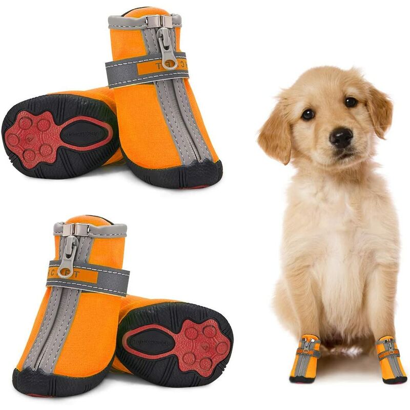 

2 pares de zapatos impermeables para perros pequeños, botas protectoras reflectantes antideslizantes para perros, zapatos abrigados para cachorros,