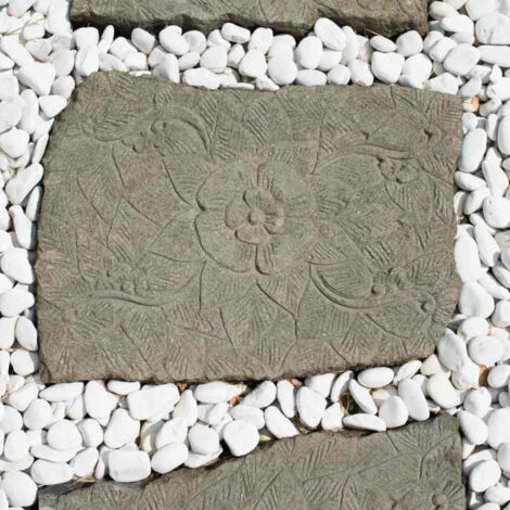 2 pas japonais en pierre volcanique sculpté fleur 60x50cm - Gris