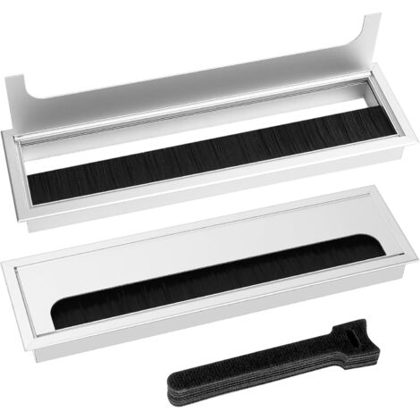 2 passe-câbles encastrables,alliage d'aluminium,avec brosse,couvercle à charnière,10 serre-câbles,bureau et école