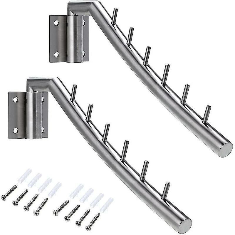 2 Patères Barre/crochet de vêtement, porte-vêtement Crochet Inox Mural, Balancer 180°, Chargé max 30kg, avec 6 tiges pour Organiser Vêtements,