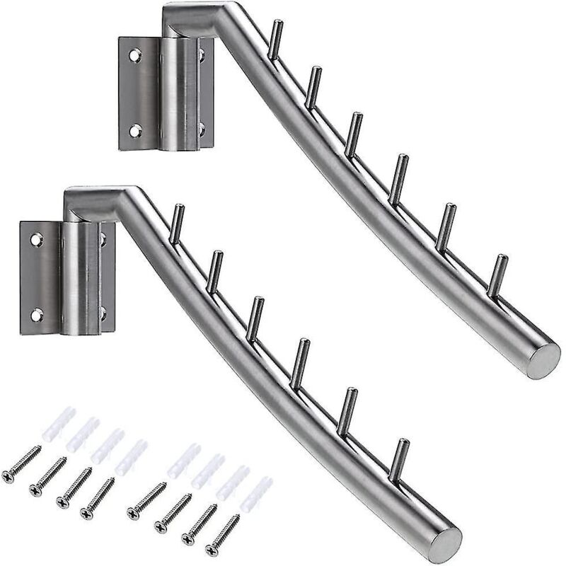 Ersandy – Patères inox mural 2 crochets – Charge max 30kg – Barre pivotante 180° – 6 tiges pour organiser vêtements et accessoires