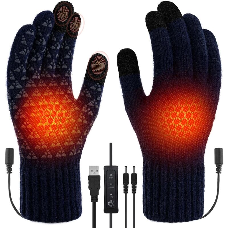2 pc Gants Chauffants USB, Gants Chauffants électriques Unisexes Chaudes Gants pour Portable Doigts Complets Chauffe Mains à Tricoter Gants
