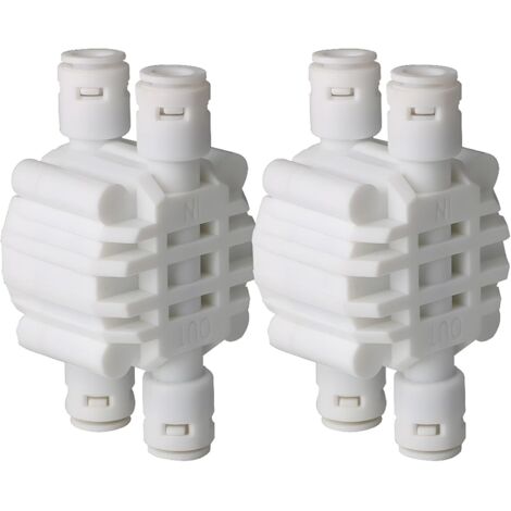 2 Pcs 1/4 inch 4 Voies Auto Shut Off Valve, Pousser Les raccords pour Le Système De Filtre À Eau Osmose Inverse Ro