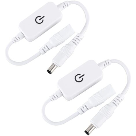 2 Pcs 12-24V 4A Single Color LED Strip Light Brightness Controller On/Off Switch Inline Touch Switch DC Mini LED Touch Switch (White)