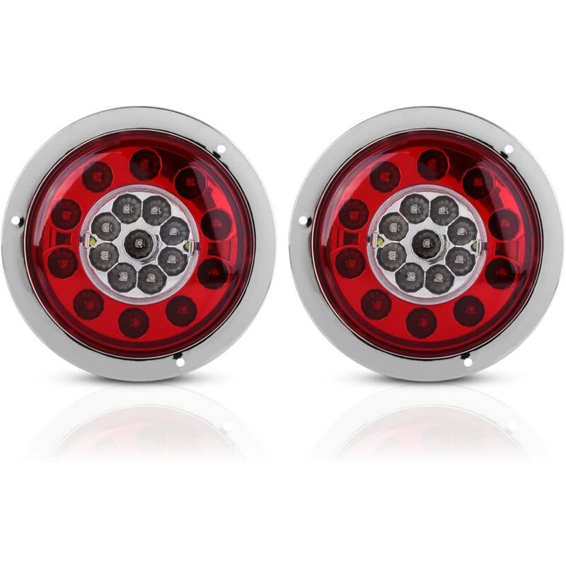 Csparkv - 2 Pcs 12V-24V dc Paire de 4.3 Pouces Rond 19 led Camion Remorque Arrêt De Frein Tournez Feu Arrière Anneau Chrome Double Couleur pour