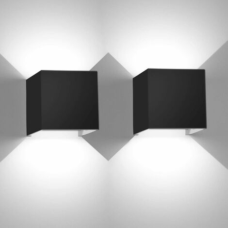 2 Pcs 12W LED mur lumière Up Down intérieur mur lampe noir moderne en aluminium applique murale appareils d'éclairage pour le salon chambre salle de bains cuisine salle à manger,Blanc froid
