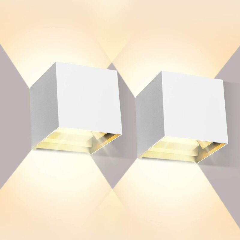 Wottes - 2 pcs 12W modern wall light, LED bedroom living room decoration sconce lighting waterproof Warm white - White