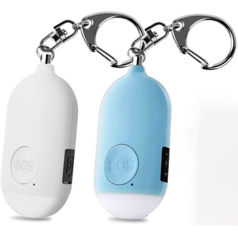 2 pcs 130 DB Alarme Personnd'urgence,Rechargeable Alarme de Sécurité avec LED Lampe de Poche Torche Alarme Anti Agression,pour Femme Enfants Personnes Agées Aventurier – Blanc&Bleu