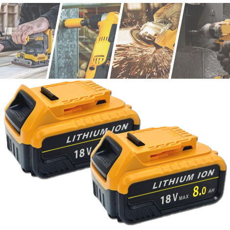 2 pcs 18V 8.0Ah DCB200 Replacement for Dewalt Battery 18V DCB180 DCB181 DCB-182 DCB-183 DCB184 DCB185 DCB-184B-XJ with LED Indicator，Compatible With Dewalt Tool & Charger