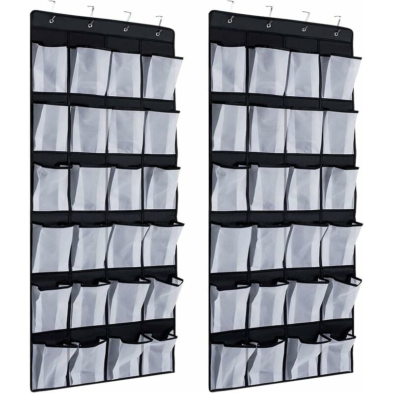 Serbia - 2 Pcs 24 Poches Range-Chaussures à Suspendre sur La Porte, Rangement de Chaussures avec 8 Crochets (Noir)
