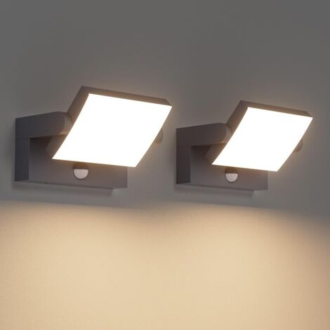2 Pcs 24W Applique Exterieur/Intérieur LED avec Détecteur de Mouvement, IP65 Lampe Murale avec LED Panneau Rotatif, Éclairage Murale pour Entrée Jardin, Anthracite, Blanc Chaud 3000K