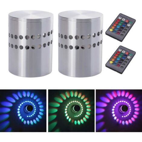 2 Pcs 3 W Applique Murale Intérieure Aluminium LED RVB Spirale Lampe Coloré Dimmable Lumière avec Télécommande LED Downlight Décoration Moderne Projecteur Mural pour Couloir Chambre Porche Hôtel - RWE