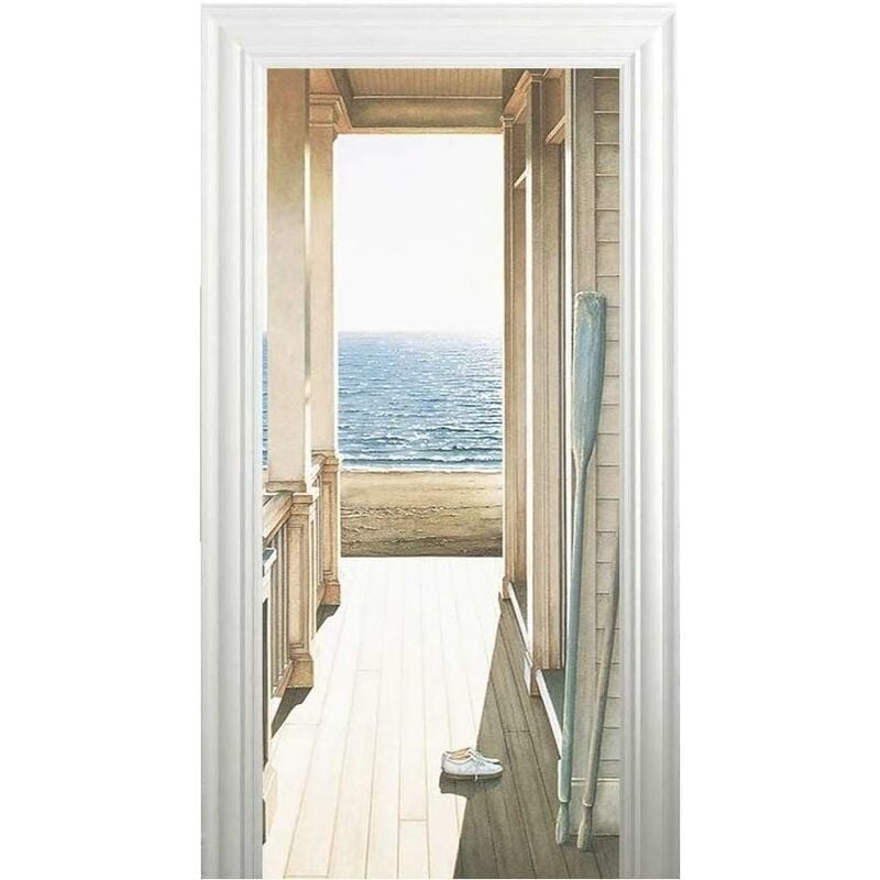 2 Pcs 3D Sticker de Porte Trompe l'Oeil Effect Auto-Adhésif Amovible Autocollant pour Décor Cuisine Chambre Salle de Bain Mur Fei Yu