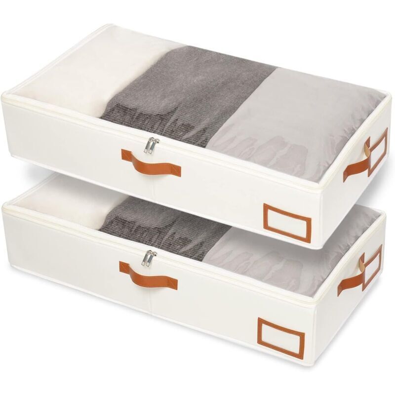 2 Pcs 804515cm, Beige Bacs de Rangement Sous Le Lit, Sac à Vêtements Pliable, Fenêtre Transparent et Fermeture éclair, pour la Literie
