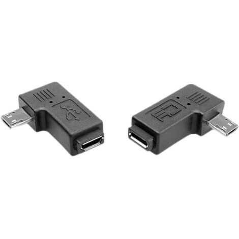 2 pcs 90 degrés à Gauche et à Droite coudé Micro USB 5 Broches Mâle vers Femelle Extension Adaptateur