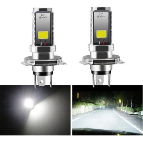 2 PCS Ampoule H4 led, Phare 12V moto/voiture, Phare De Ampoules COB 12W Ampoule LED pour phares de Lampe High Low Beam,Feux de route/feux de croisement
