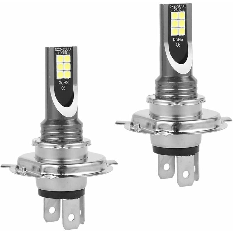 2 Pcs Ampoules H4 LED de Phare en Boîte, Voiture Ampoule Led 50W/14000LM/IP68 Etanche, Feux de Brouillard 2 Ampoules 6000-6500K Lumiere Blanche