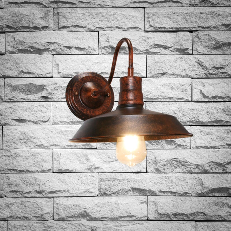 Applique Murale Industriel Vintage Lamp Murale Abat-jour Métal Luminaire Murale Intérieur E27 Ø26CM Rouille - 2Pcs