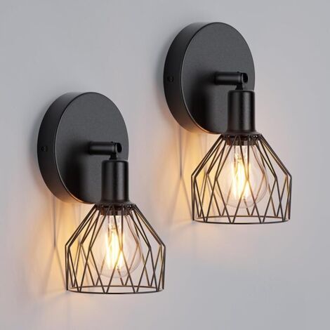 2 Pcs Applique Murale E14 Vintage Industrielle, Lampe Murale Orientable en Métal, Éclairage mural Rétro pour Escalier Couloir Chambre Salon Cuisine, Noir, Ampoule non Incluse