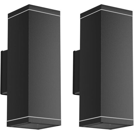 2 pcs Applique Murale Exterieur/Interieur GU10, Aluminium Up/Down Éclairage Exterieur, IP65 Lampe Murale pour Terrasse Couloir Entrée, 26 x 13 cm, Ampoule non Incluse, Noir