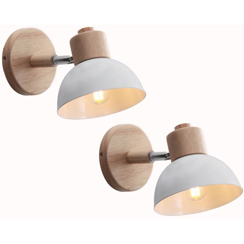 Applique Murale Rétro E27 Intérieur Lampe Murale Fer Forgé Bois Luminaire Murale Blanc Chambre Salon Couloir Ø15CM - 2Pcs