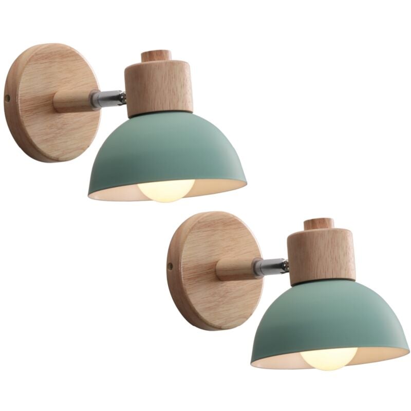 Applique Murale Rétro E27 Intérieur Lampe Murale Fer Forgé Bois Luminaire Murale Vert Chambre Salon Couloir Ø15CM - 2Pcs