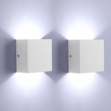 2 Pcs Applique Murale LED Intérieur Up Down Applique Murale Blanche Moderne 6W Lampes en Aluminium pour Salon, Chambre, Cuisine, Blanc Froid [Classe énergétique A++]