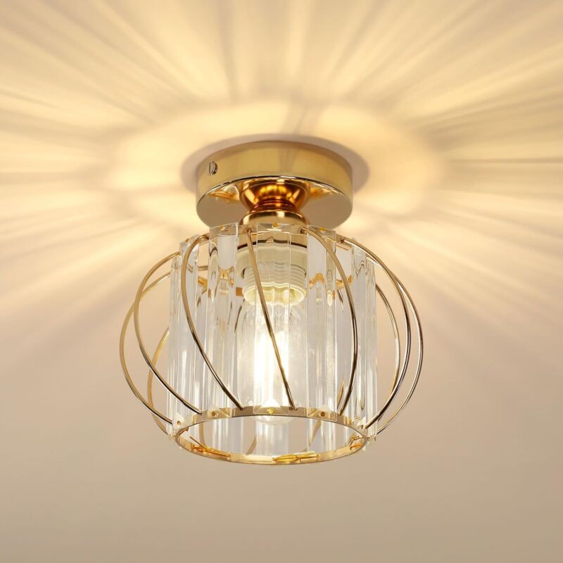 Plafonnier en Cristal Moderne Lampe de Plafond Rond en Métal Doré Ø19CM Convient pour Salon du Couloir - 1Pcs