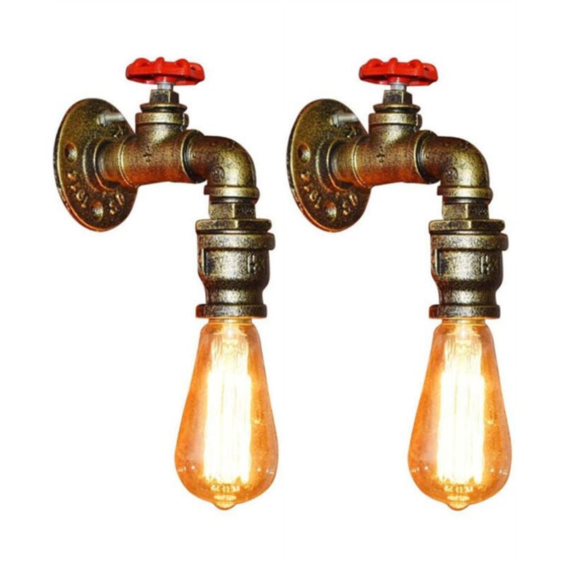 2 pcs Applique Murale Rétro Fer Forgé Conduite D'eau Lampe Murale Salon Chambre Industriel Métal Rouille