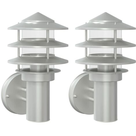 2 pcs Appliques murales d'extérieur argenté acier inoxydable CFW96069