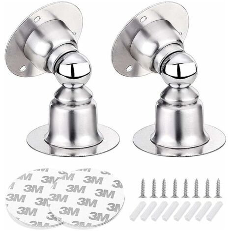 2 PCS Arrêt de Porte Magnétique, Butoir de Porte en Acier Inoxydable avec Ruban Adhésif Double Face 3M ou Vis - Inutile de Forage Double usage.