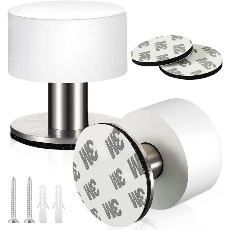 2 Pcs Arret de Porte Sol Butoir Porte Acier Inoxydable Butée de Porte Adhésive Arrêt de Porte à Double Usage avec Amortisseur de Son pour Interieur