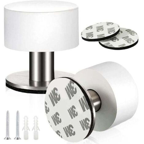 2 Pcs Arret de Porte Sol Butoir Porte Acier Inoxydable Butée de Porte Adhésive Arrêt de Porte à Double Usage avec Amortisseur de Son pour Interieur et Exterieur (Blanc)