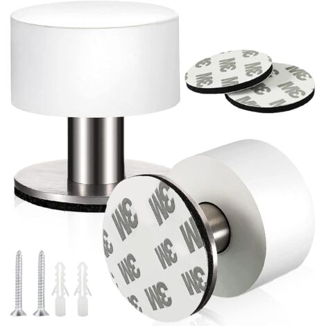 2 Pcs Arret de Porte Sol Butoir Porte Acier Inoxydable Butée de Porte Adhésive Arrêt de Porte à Double Usage avec Amortisseur de Son pour Interieur et Exterieur (Blanc)