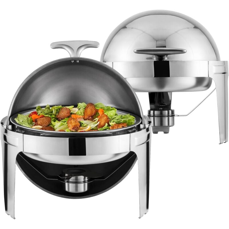 2 PCS Bacs de 6 L Buffet Chauffant à Combustible Réchaud Inox Alimentaire Rond Récipient Maintient au Chaud pour Servir Buffet en Libre-Service Hôtel