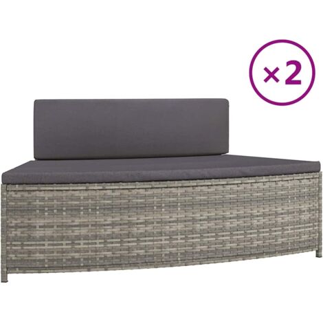 2 pcs Banc d'intérieur  Bancs de spa avec coussins gris résine tressée CFW81786