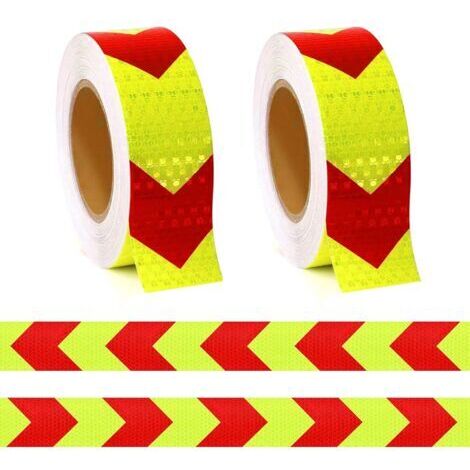 2 Pcs Bande Réfléchissante Auto-adhésives Jaune avec Fleche, Ruban Avertisseur, pour Routier Panneaux De Signalisation, Garnitures De Porte, Véhicules, Casques, Portails(25mx5cm)