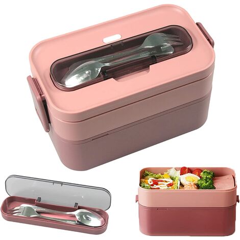 2 pcs Bento Lunch Box Kit, 1600 ML Boîte à Déjeuner avec Couverts, Anti-Fuite Bento Box pour Pique-Nique, Travail, Goûter, Boîte à Lunch Micro Ondes