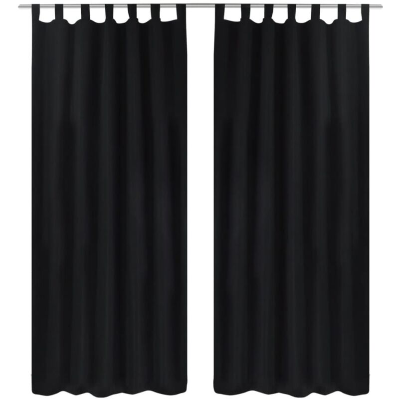 2 Pcs Black Micro Satin Curtains With Loops 140 X 175 Cm