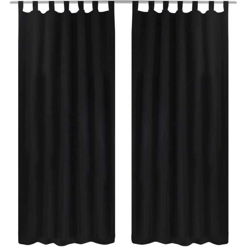 2 Pcs Black Micro Satin Curtains With Loops 140 X 225 Cm