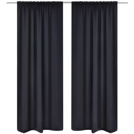 2 Pcs Black Slot Headed Blackout Curtains 135 X 245 Cm