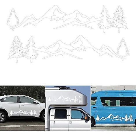 2 Pcs Blanc Voiture Montagne Fort Automatique Dcalque Autocollant (198  40 Cm, Une Paire) Voiture Ct Porte Autocollant De Voiture Autocollant Mon