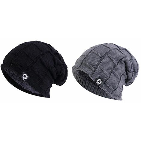 2 PCS Bonnet Chapeau Homme Hiver Slouch Beanie Chaud Tricoté Epais Classique -