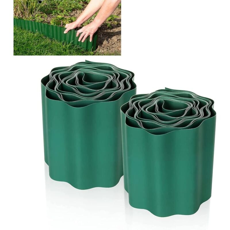 2 PCS Bordure de Pelouse Flexible 9M × 15CM, Clôture Gazon Bordure Jardin Plastique Bordurette de Jardin Bords Bordures Jardin Exterieur PVC
