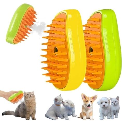 2 Pcs Brosse chat vapeur,3-In-1brosse vapeur chat,Brosse a vapeur pour chat,Brosse chien chat à vapeur,Brosse Chien Chat à Vapeur