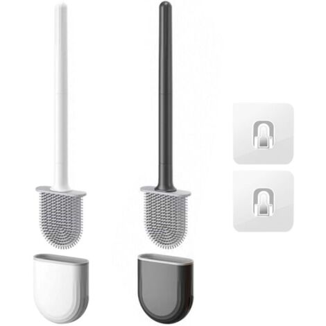 2 Pcs Brosse WC, Balai Brosse Suspendu Plate, Anti-Goutte Antibactérienne Balai WC Ventilée, Balayette WC Montage Mural/Au Sol
