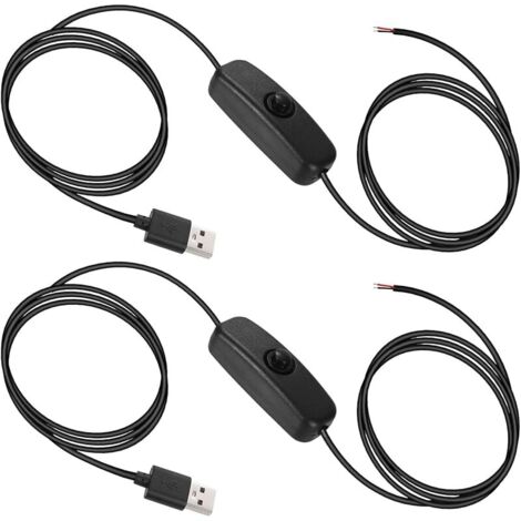 2 Pcs Câble d'extension commutateur USB 2m 5V,prise mâle USB 2.0 et câble de charge d'alimentation 2 broches 2 fils DIY pour ventilateur USB 5V,bandes LED,lampe bureau,enregistreur conduite