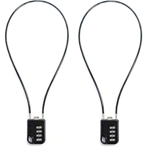 2 PCS Cadenas à Combinaison 4 Chiffres avec Câble en Acier 30 cm, Cadenas Antivol avec Câble, pour Casier de Gymnase, Sacs à Dos, Boîtes à Outils, Noir